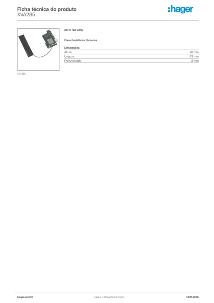 Imagem Hager Ficha técnica do produto XVA285 | Hager Portugal