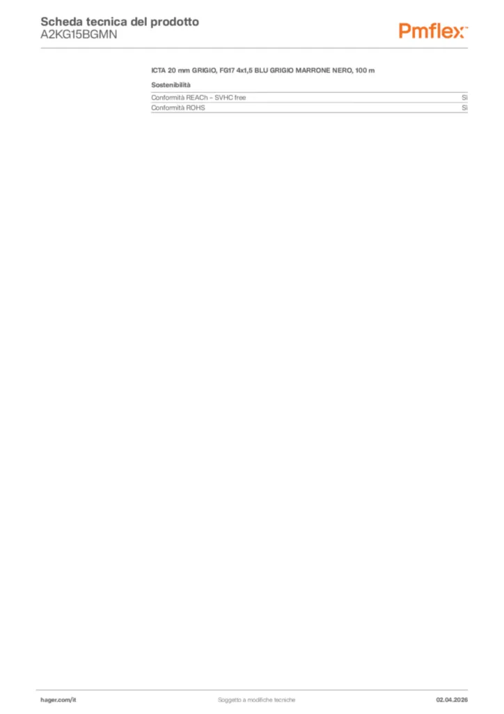 Immagine Pmflex Scheda tecnica del prodotto A2KG15BGMN | Hager Italia