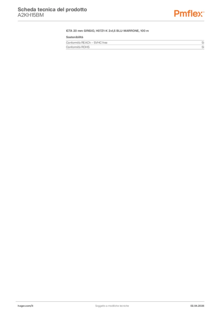 Immagine Pmflex Scheda tecnica del prodotto A2KH15BM | Hager Italia