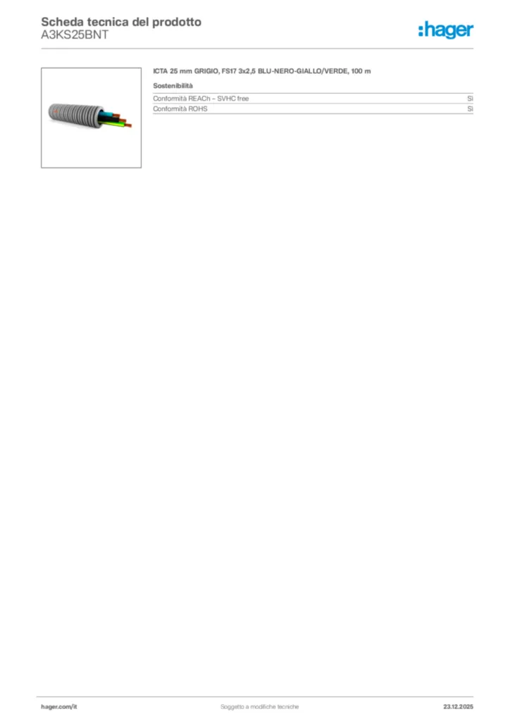 Immagine Hager Scheda tecnica del prodotto A3KS25BNT | Hager Italia