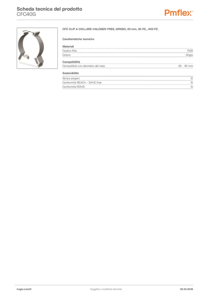 Immagine Pmflex Scheda tecnica del prodotto CFC40G | Hager Italia