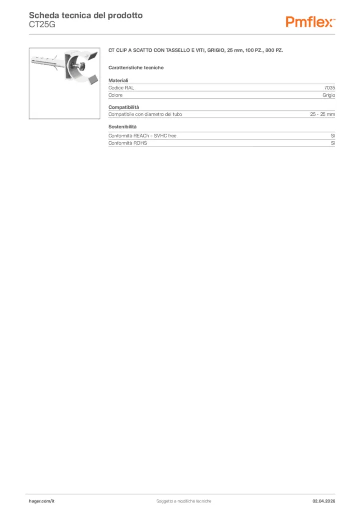 Immagine Pmflex Scheda tecnica del prodotto CT25G | Hager Italia