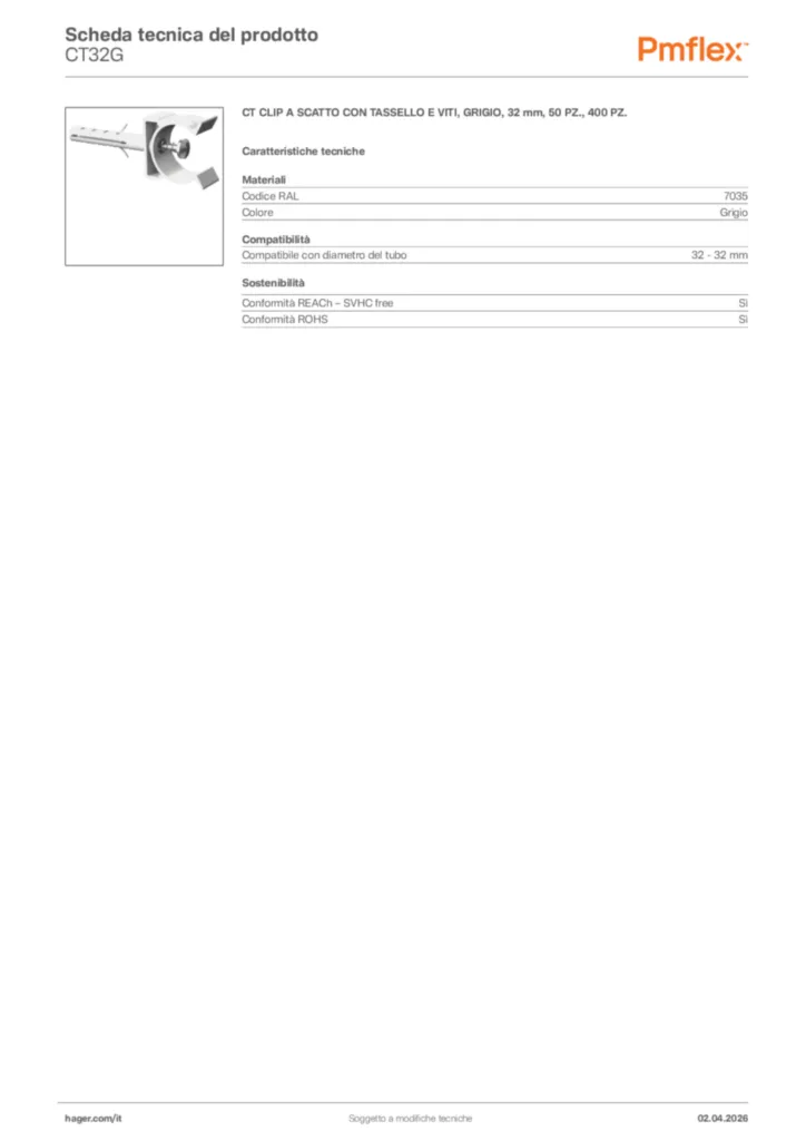 Immagine Pmflex Scheda tecnica del prodotto CT32G | Hager Italia