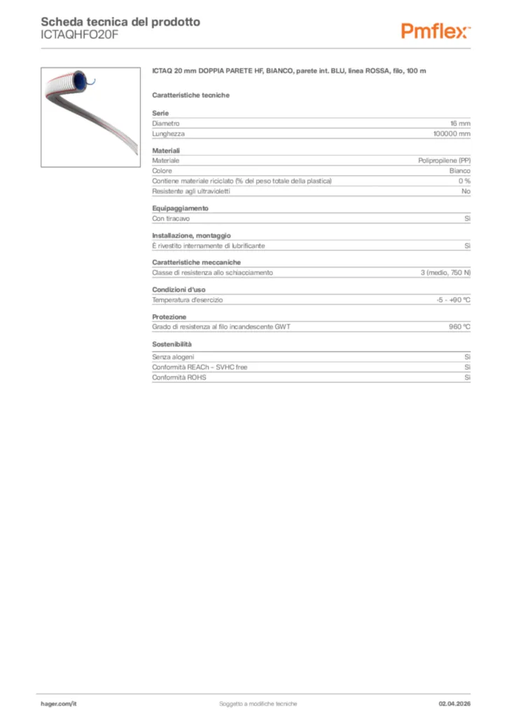 Immagine Pmflex Scheda tecnica del prodotto ICTAQHFO20F | Hager Italia