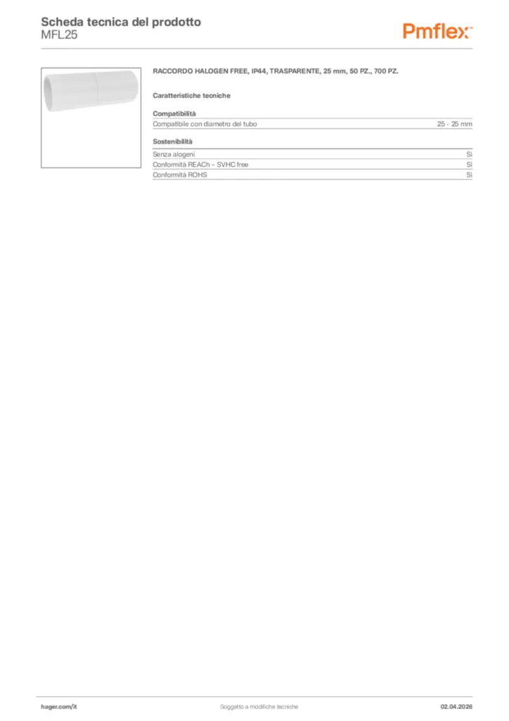 Immagine Pmflex Scheda tecnica del prodotto MFL25 | Hager Italia