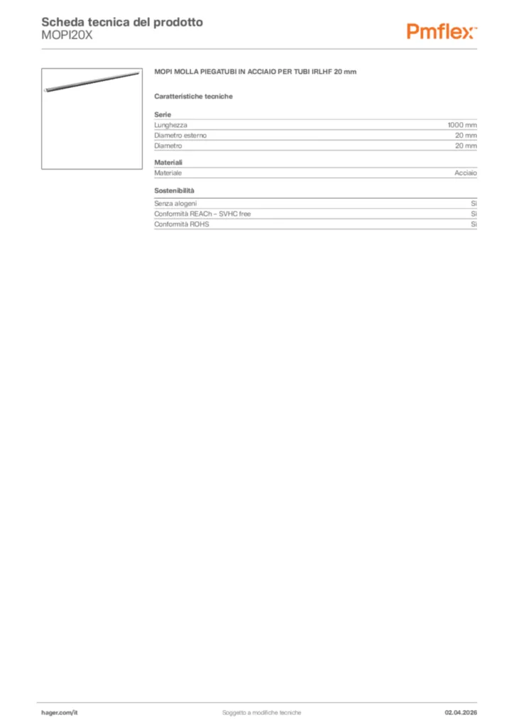 Immagine Pmflex Scheda tecnica del prodotto MOPI20X | Hager Italia