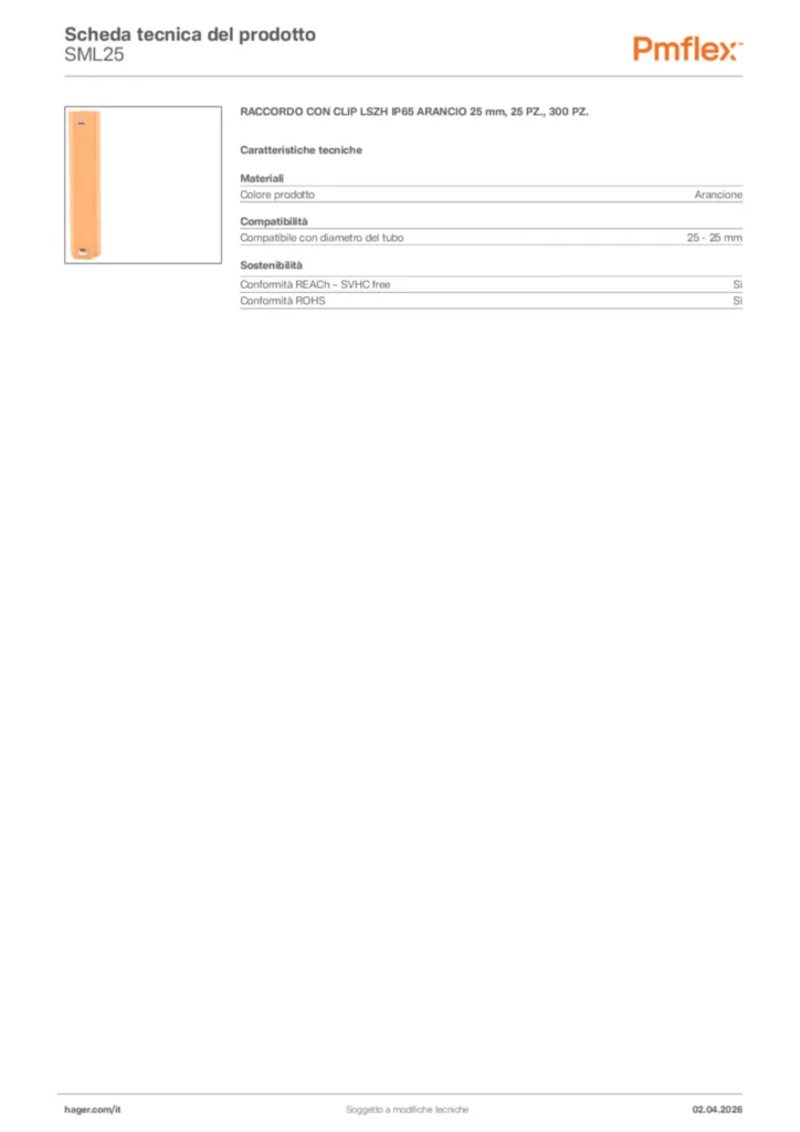 Immagine Pmflex Scheda tecnica del prodotto SML25 | Hager Italia
