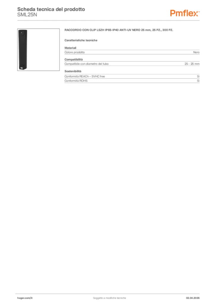 Immagine Pmflex Scheda tecnica del prodotto SML25N | Hager Italia