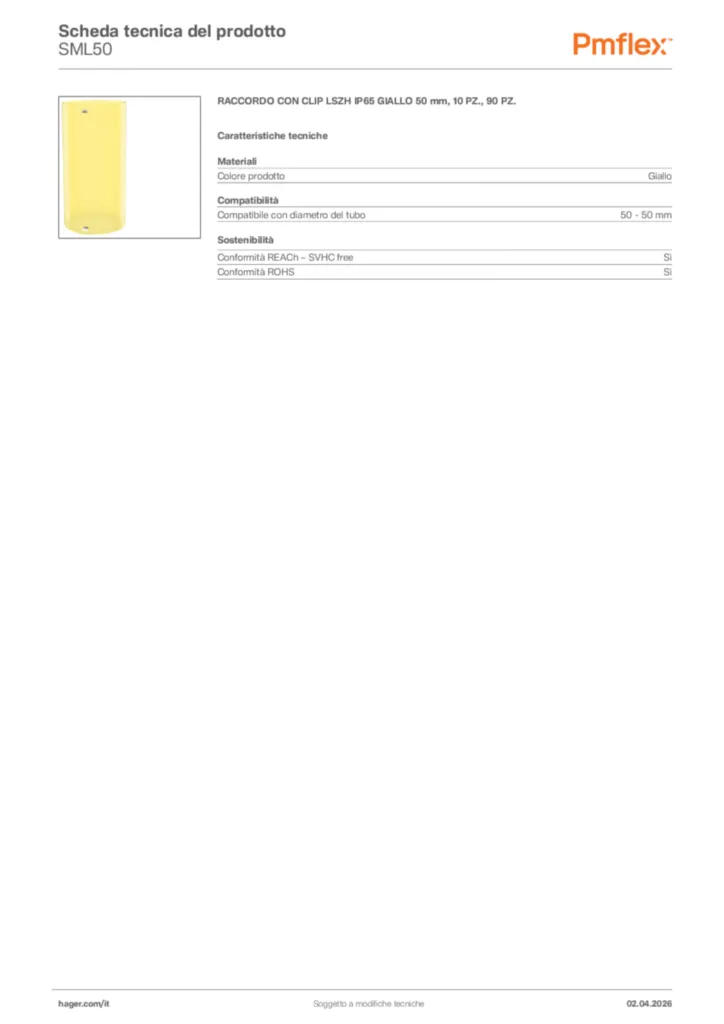 Immagine Pmflex Scheda tecnica del prodotto SML50 | Hager Italia
