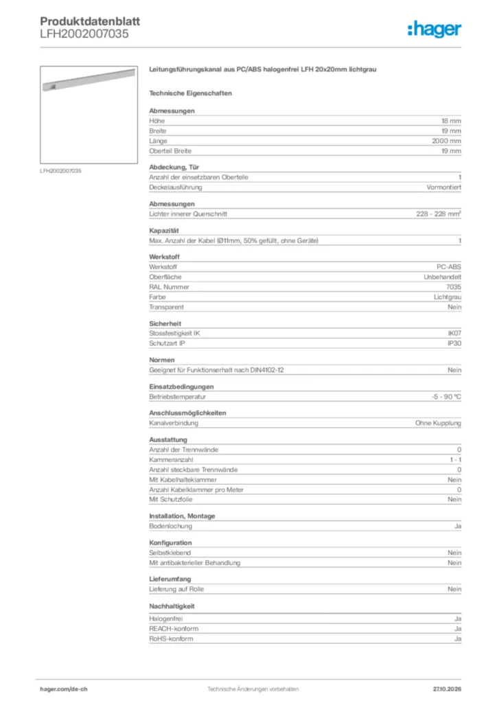 Bild Hager Produktdatenblatt LFH2002007035 | Hager Schweiz