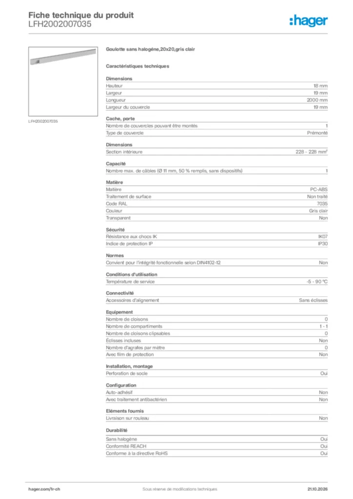 Image Hager Fiche technique du produit LFH2002007035 | Hager Suisse