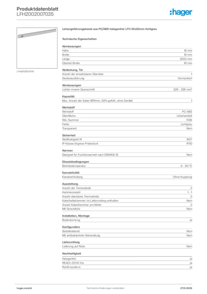 Bild Hager Produktdatenblatt LFH2002007035 | Hager Deutschland