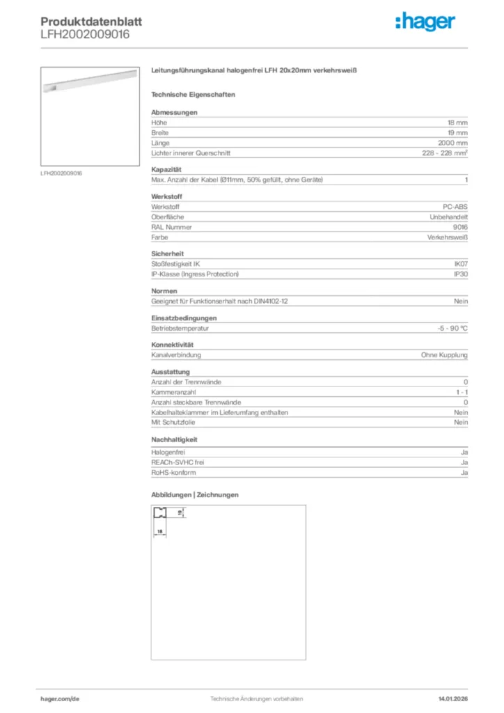 Bild Hager Produktdatenblatt LFH2002009016 | Hager Deutschland