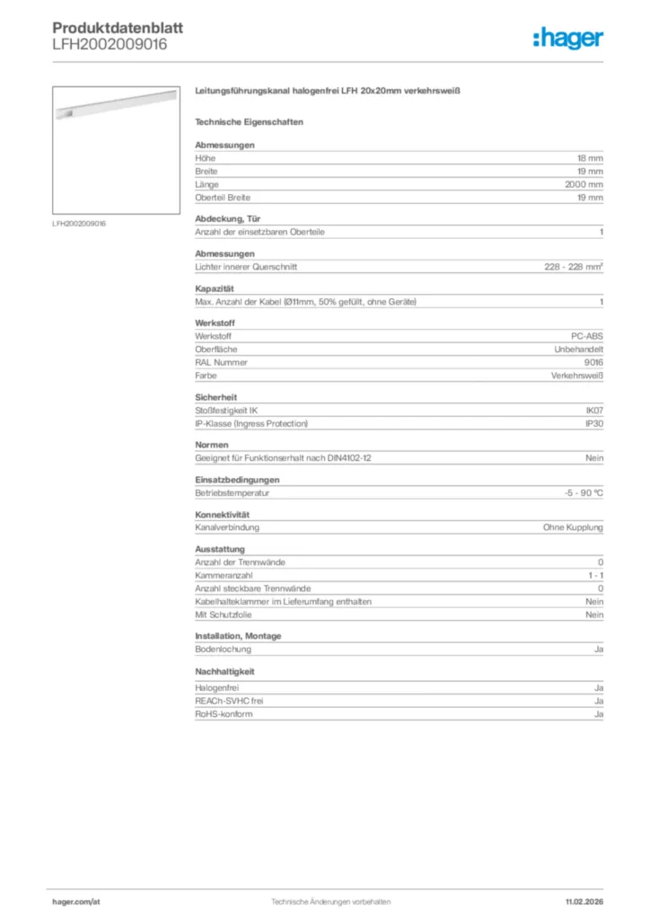 Bild Hager Produktdatenblatt LFH2002009016 | Hager Deutschland