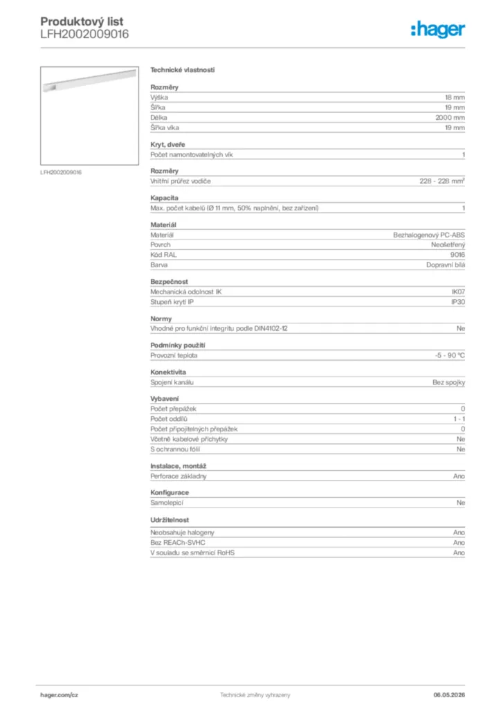 Obrázek Hager Product data sheet LFH2002009016 | Hager
