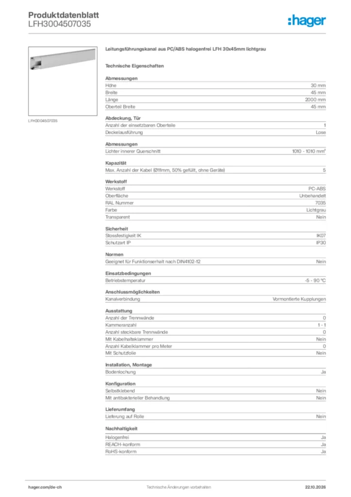 Bild Hager Produktdatenblatt LFH3004507035 | Hager Schweiz