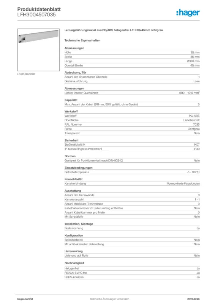 Bild Hager Produktdatenblatt LFH3004507035 | Hager Deutschland