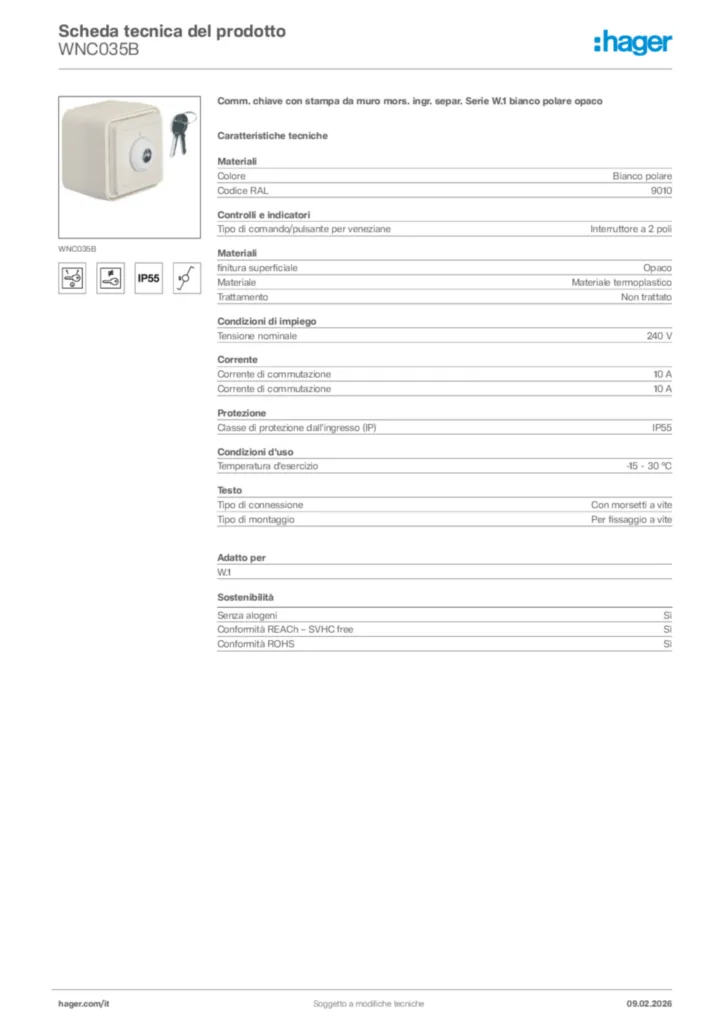 Immagine Hager Scheda tecnica del prodotto WNC035B | Hager Italia