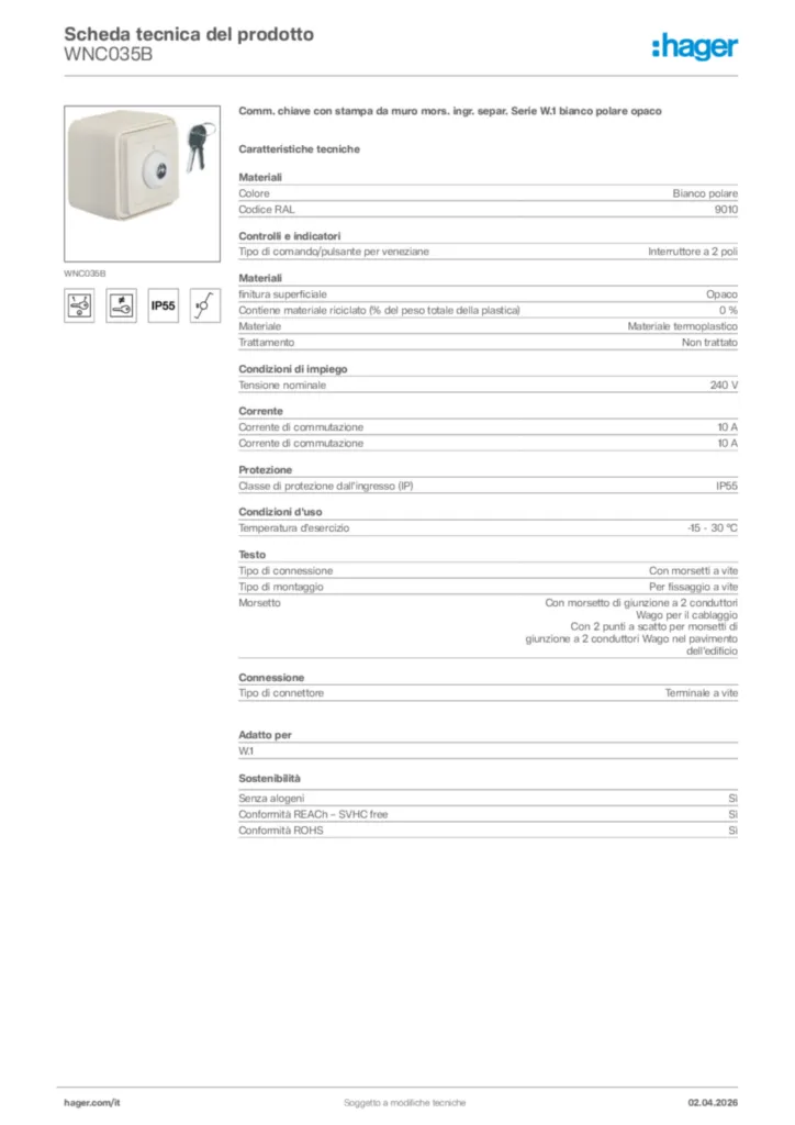 Immagine Hager Scheda tecnica del prodotto WNC035B | Hager Italia