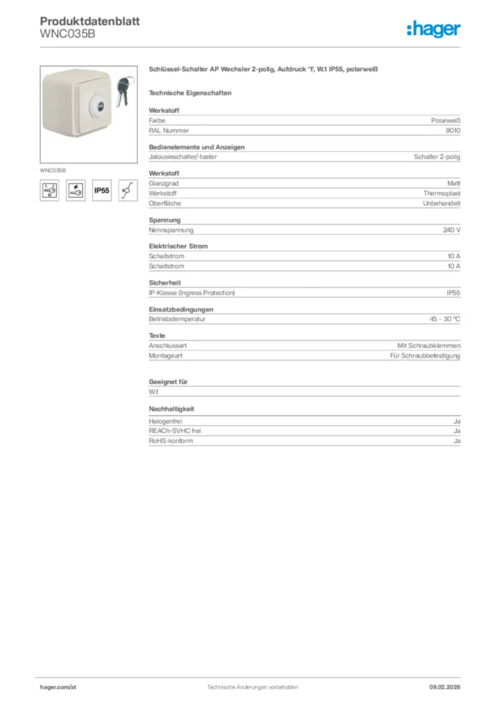Bild Hager Produktdatenblatt WNC035B | Hager Deutschland