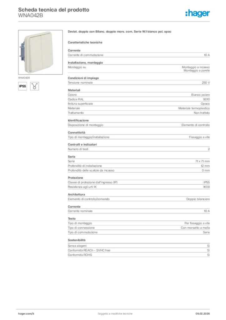 Immagine Hager Scheda tecnica del prodotto WNA042B | Hager Italia