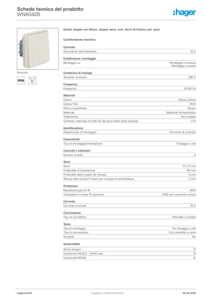 Immagine Hager Scheda tecnica del prodotto WNA042B | Hager Italia