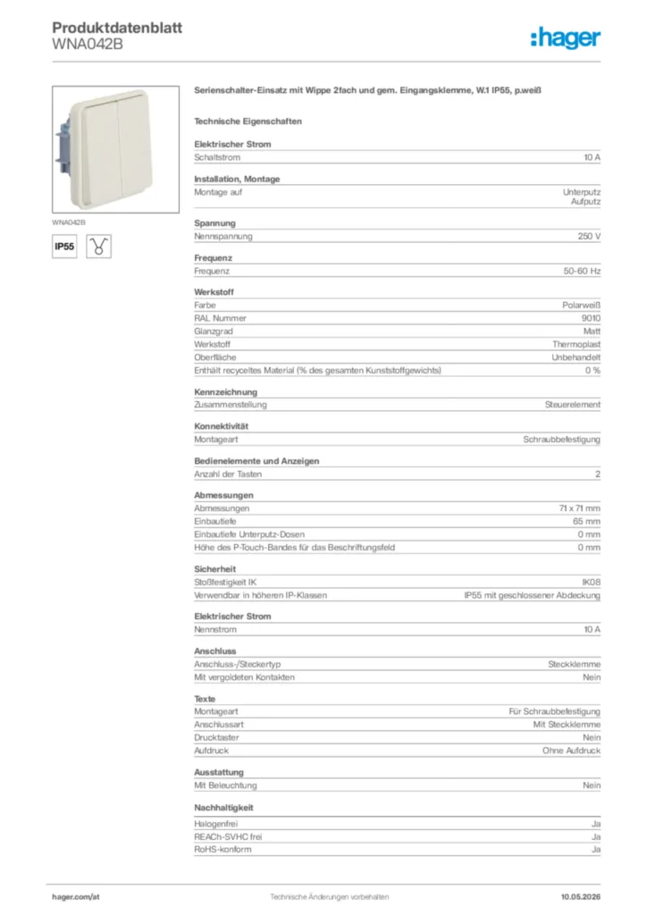 Bild Hager Produktdatenblatt WNA042B | Hager Deutschland