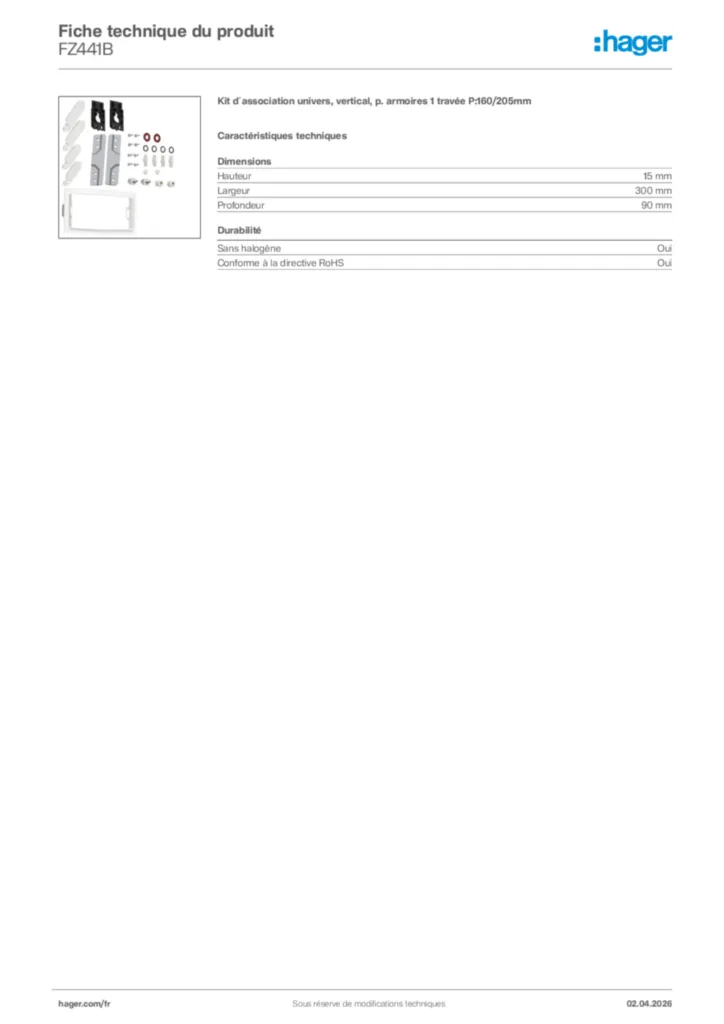 Image Hager Fiche technique du produit FZ441B | Hager France