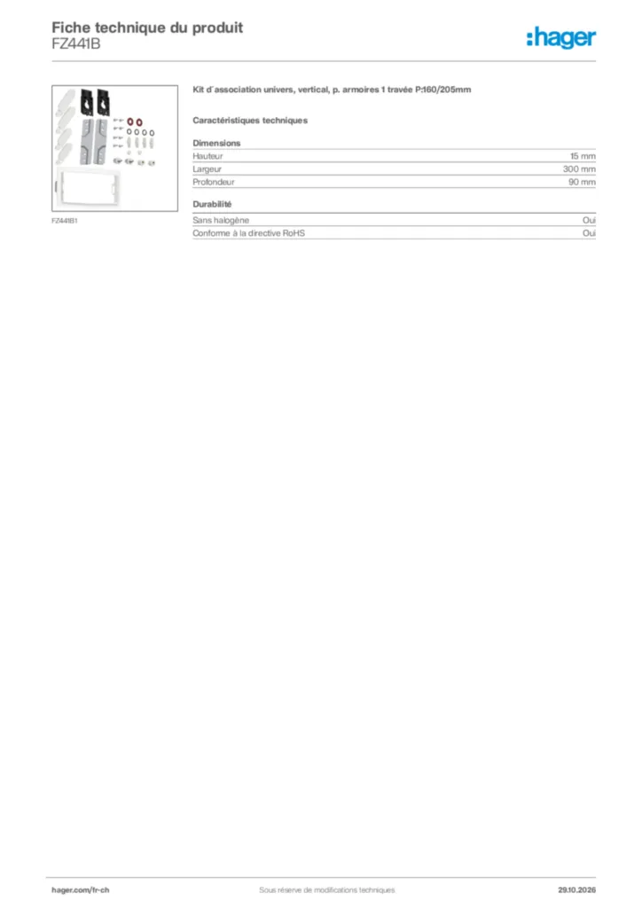 Image Hager Fiche technique du produit FZ441B | Hager Suisse
