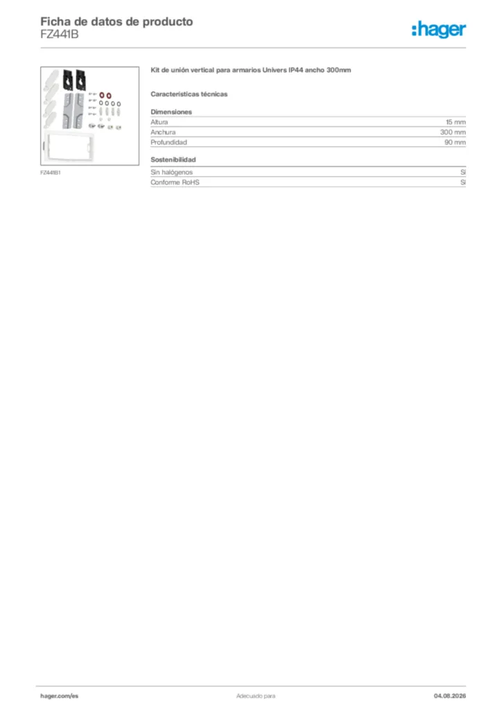 Imagen Hager Ficha de datos de producto FZ441B | Hager España