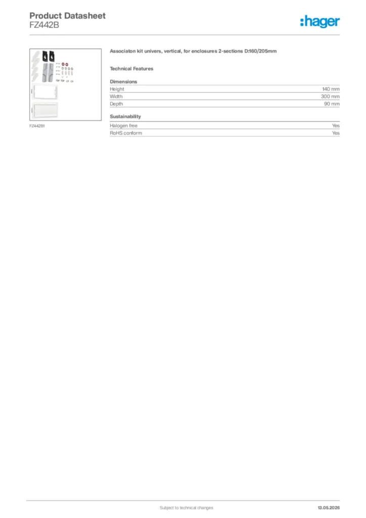 Image Hager Product data sheet FZ442B  | Hager Africa