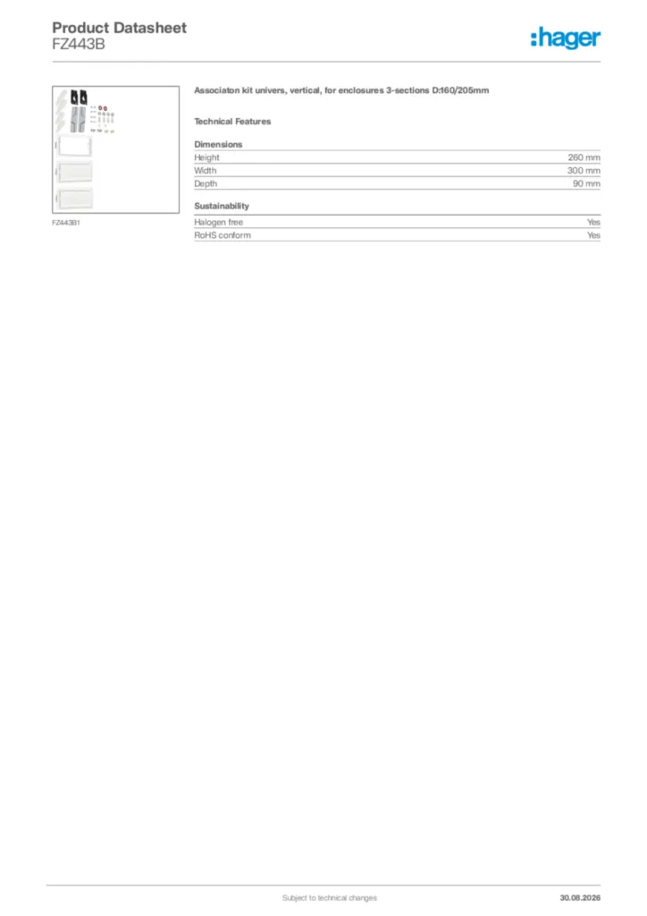 Image Hager Product data sheet FZ443B  | Hager Africa