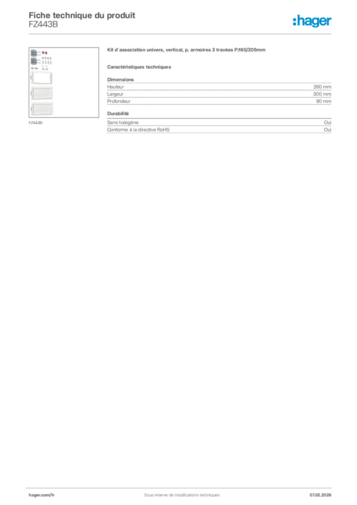 Image Hager Fiche technique du produit FZ443B | Hager France