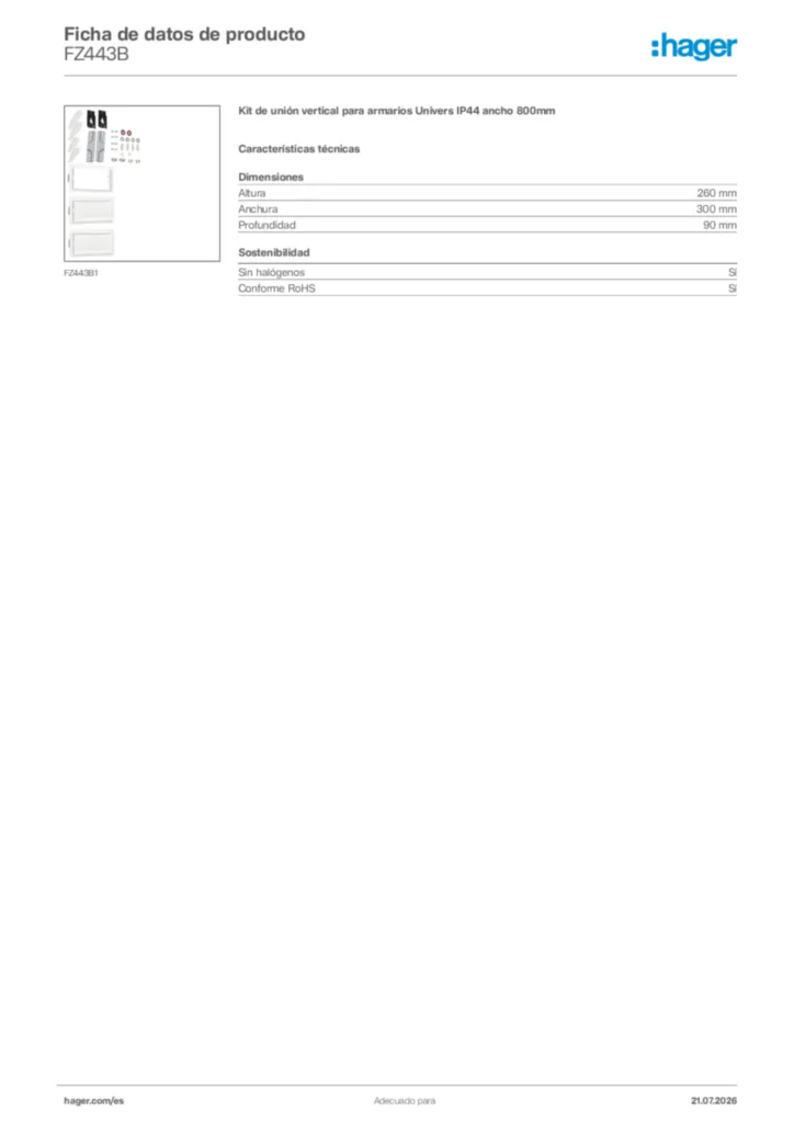Imagen Hager Ficha de datos de producto FZ443B | Hager España
