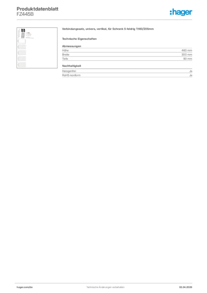 Bild Hager Produktdatenblatt FZ445B | Hager Deutschland
