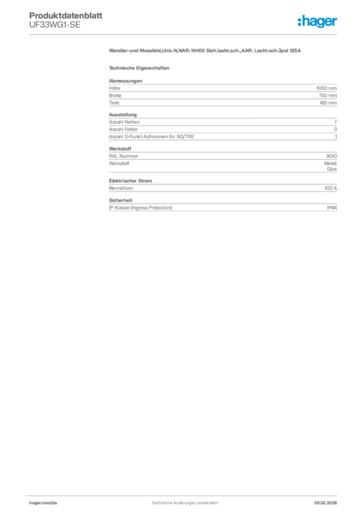 Bild Hager Produktdatenblatt UF33WG1-SE | Hager Deutschland