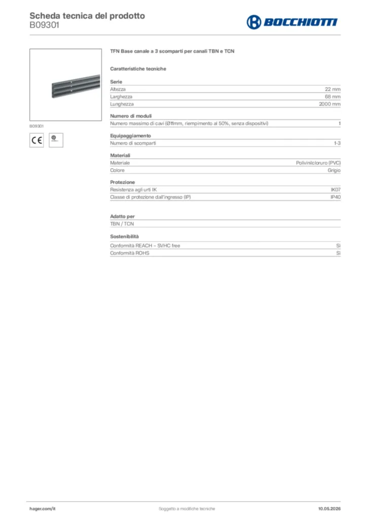 Immagine Bocchiotti Scheda tecnica del prodotto B09301 | Hager Italia