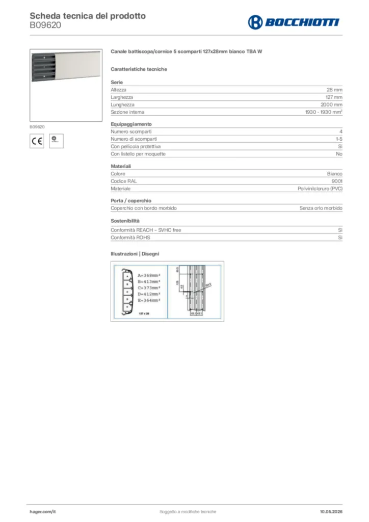 Immagine Bocchiotti Scheda tecnica del prodotto B09620 | Hager Italia