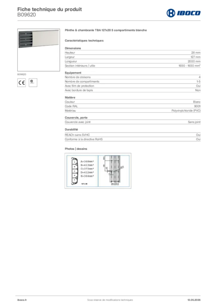 Image Iboco Fiche technique du produit B09620 | Hager France