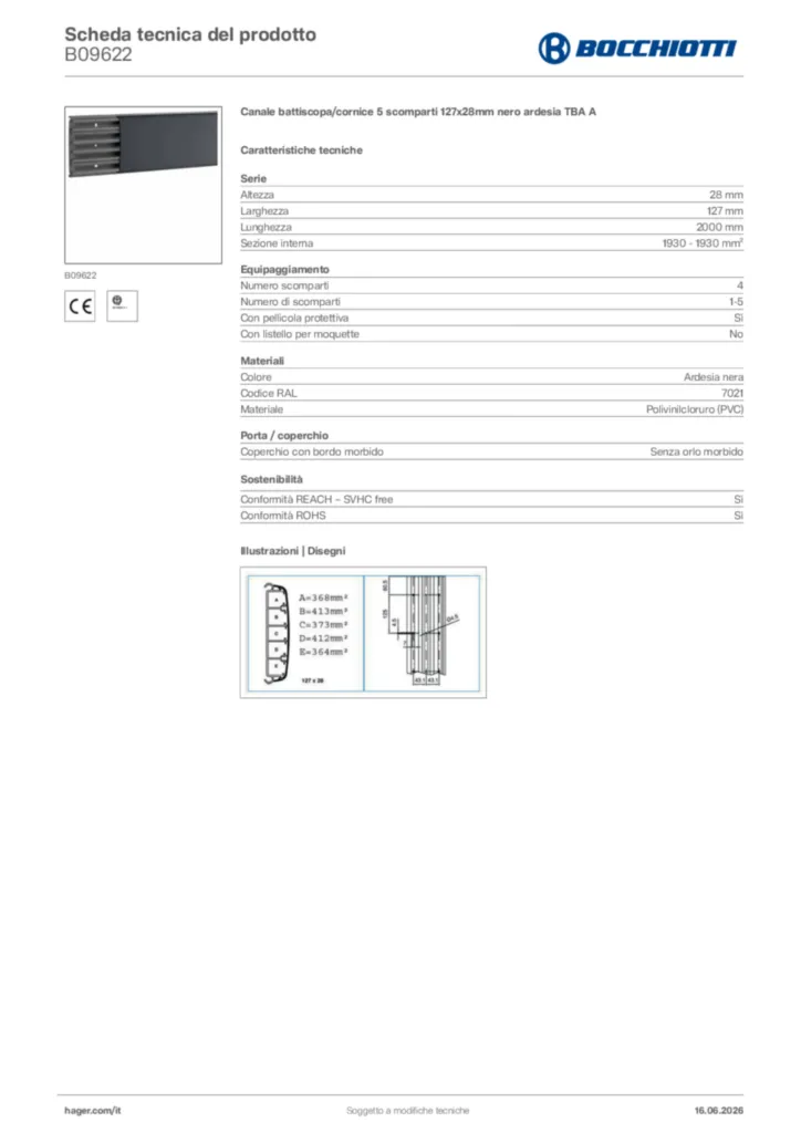 Immagine Bocchiotti Scheda tecnica del prodotto B09622 | Hager Italia