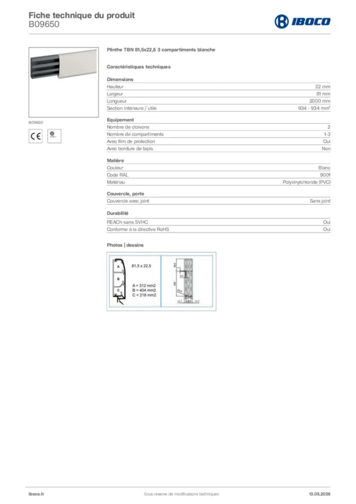 Image Iboco Fiche technique du produit B09650 | Hager France