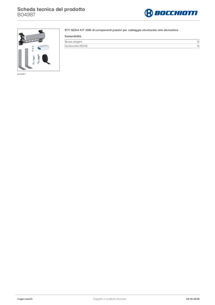 Immagine Bocchiotti Scheda tecnica del prodotto B04987 | Hager Italia