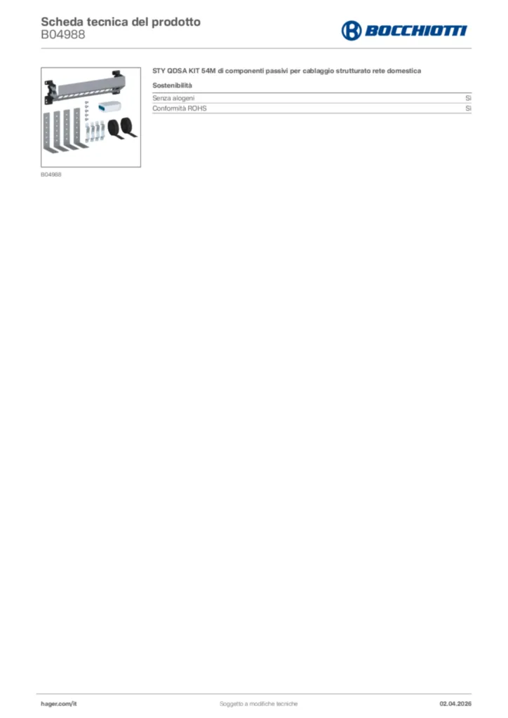 Immagine Bocchiotti Scheda tecnica del prodotto B04988 | Hager Italia