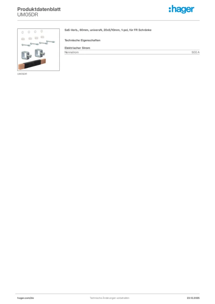 Bild Hager Produktdatenblatt UM05DR | Hager Deutschland