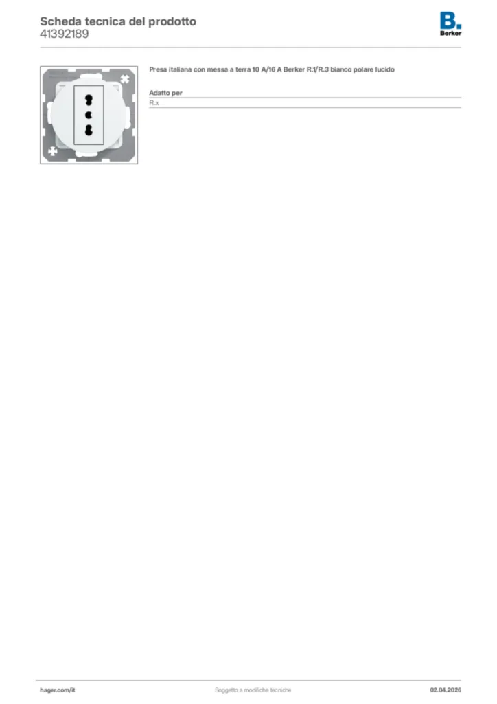 Immagine Berker Scheda tecnica del prodotto 41392189 | Hager Italia