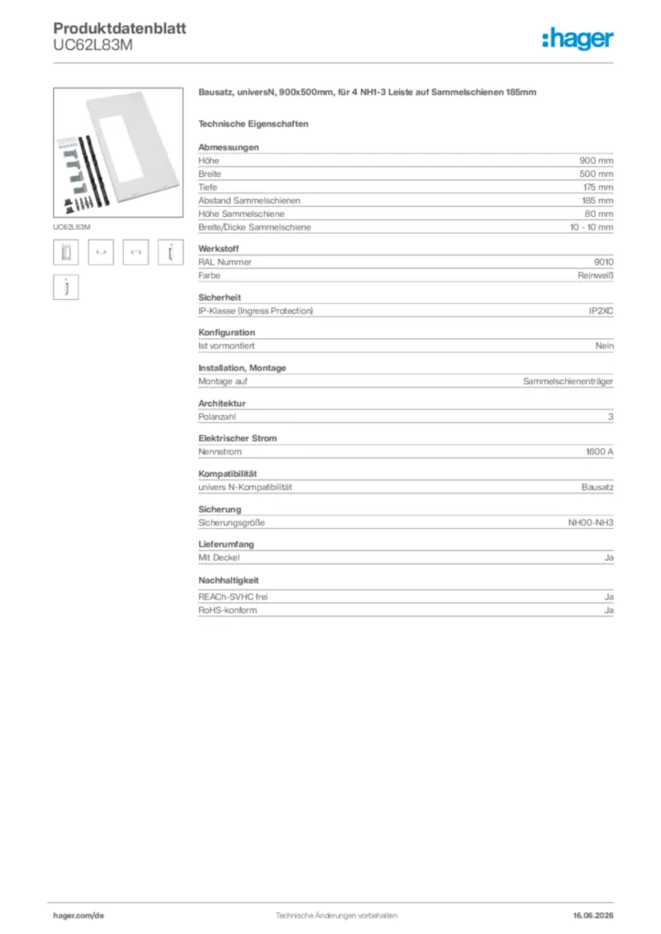 Bild Hager Produktdatenblatt UC62L83M | Hager Deutschland