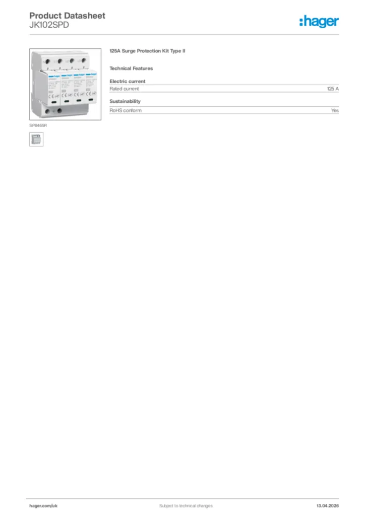 Image Hager Product data sheet JK102SPD  | Hager