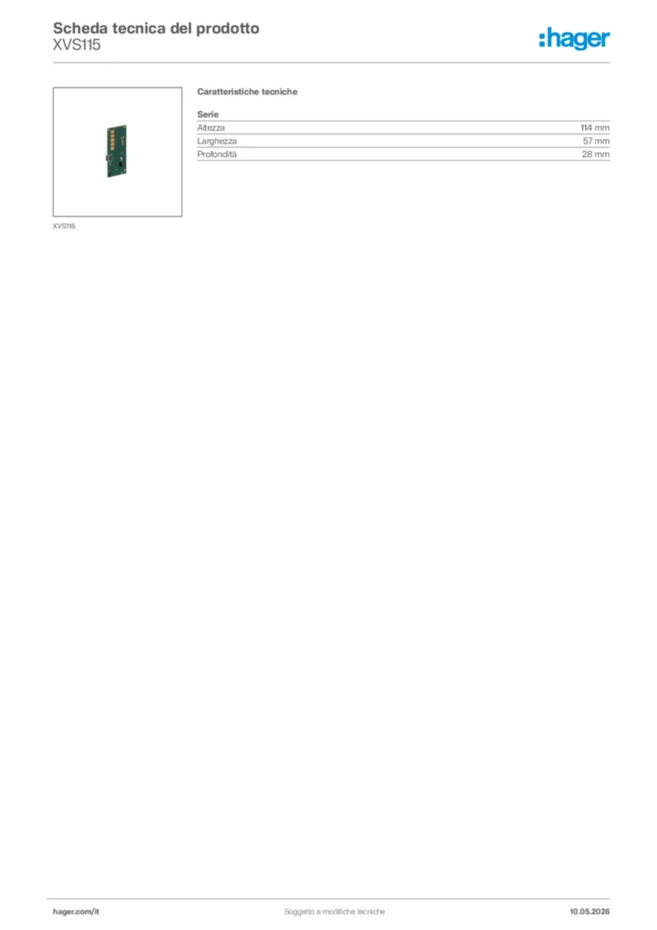 Immagine Hager Scheda tecnica del prodotto XVS115 | Hager Italia