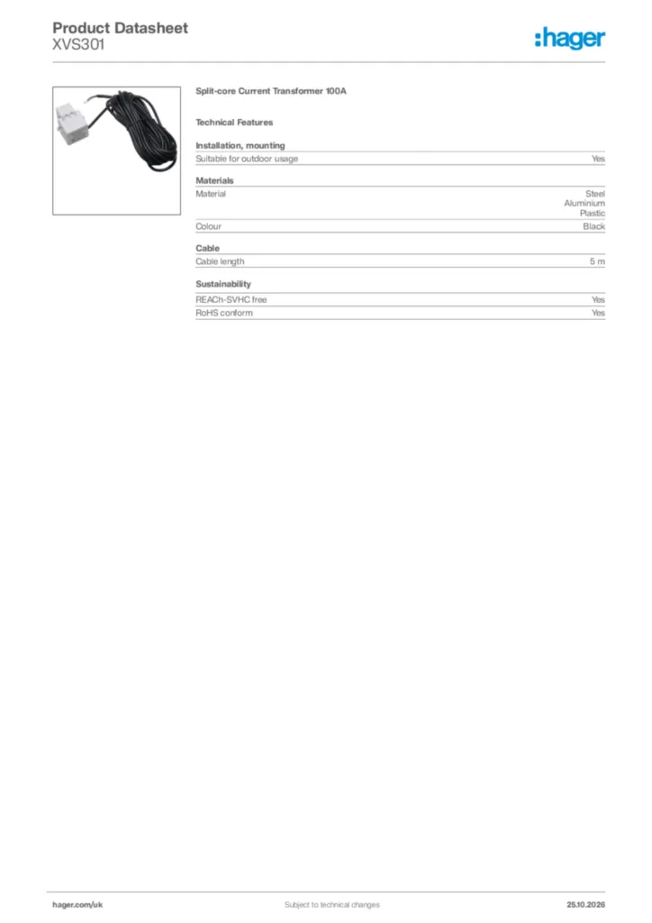 Image Hager Product data sheet XVS301  | Hager