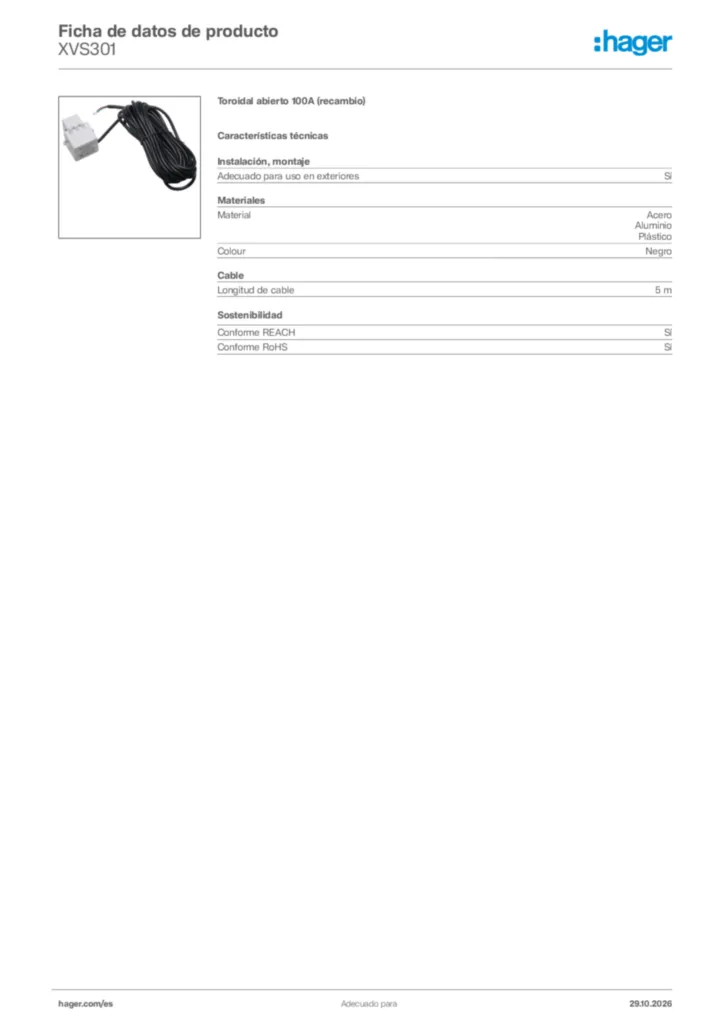 Imagen Hager Ficha de datos de producto XVS301 | Hager España